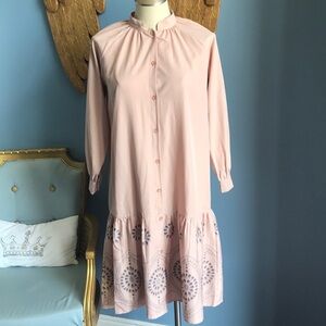 Born to Dress Kids, nude color long sleeve button down modest midi dress size L
